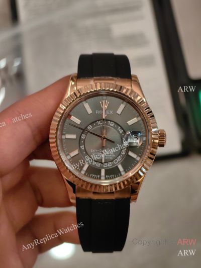 AR+ Factory Weighted Version Rolex SKY-DWELLER Gray Face Rubber Strap Watch 42mm